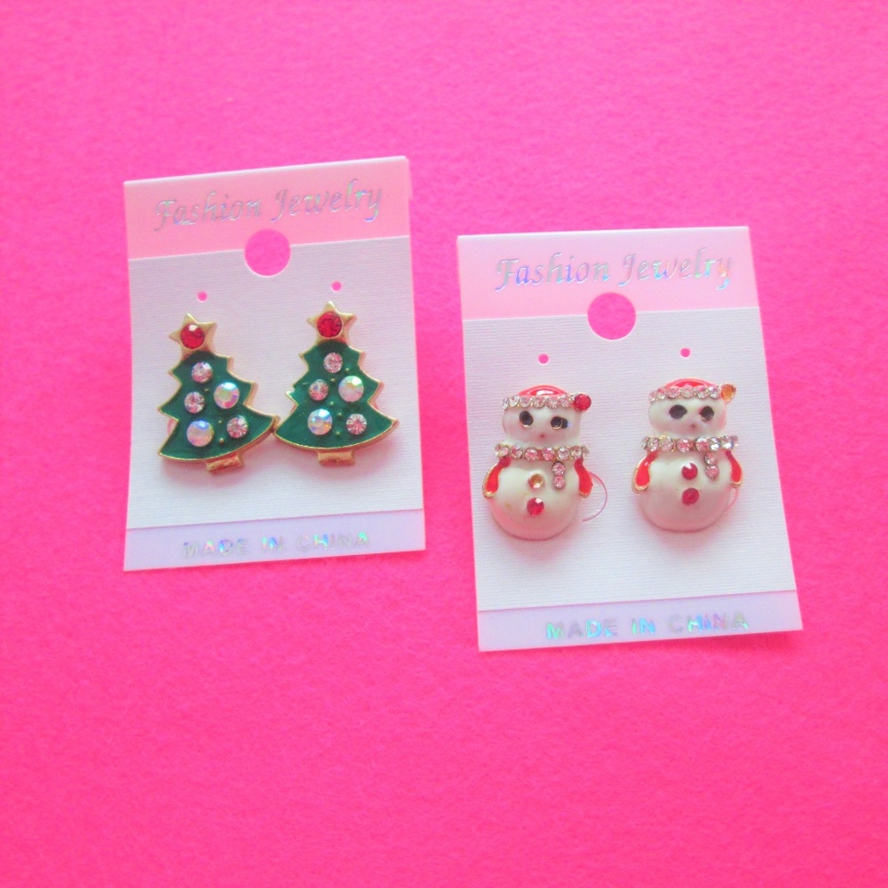nwt ugly christmas earrings xmas tree snowman set